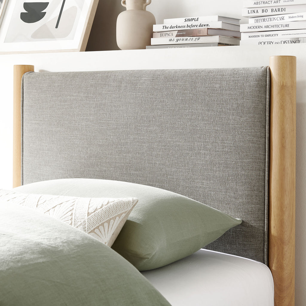 Maven Twin Size Fabric Upholstered Platform Bed - Wheat Oak