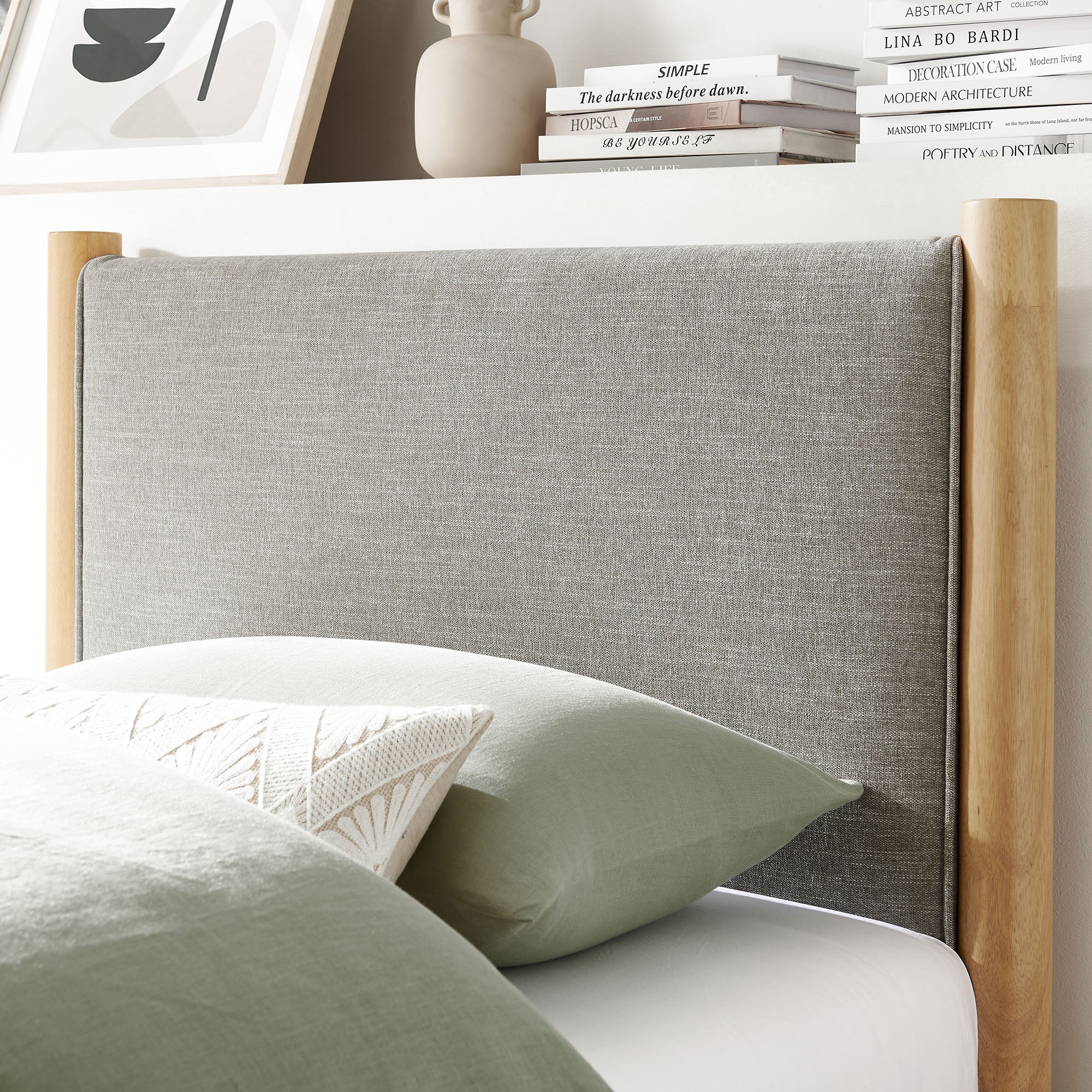 Maven Twin Size Fabric Upholstered Platform Bed - Wheat Oak