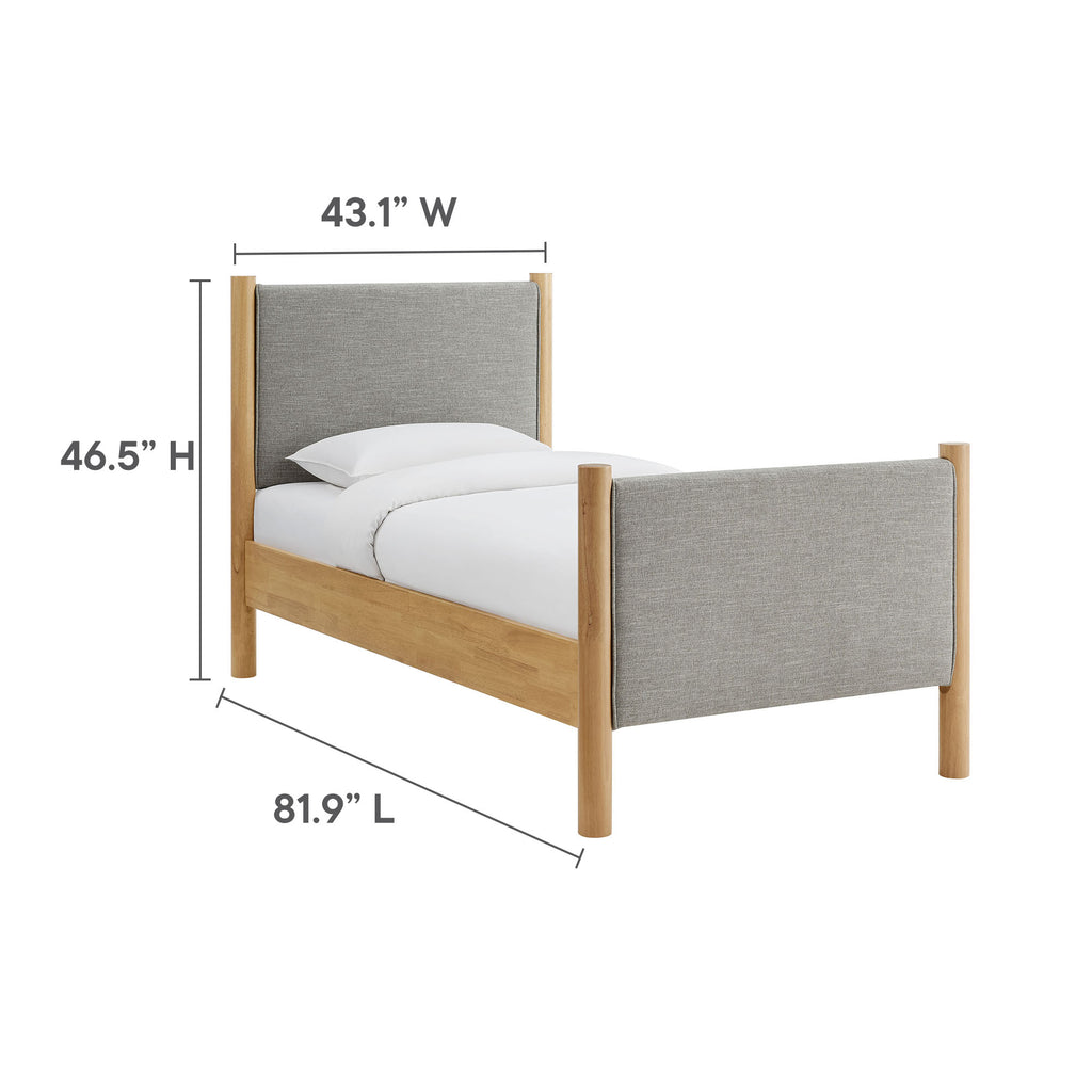 Maven Twin Size Fabric Upholstered Platform Bed - Wheat Oak