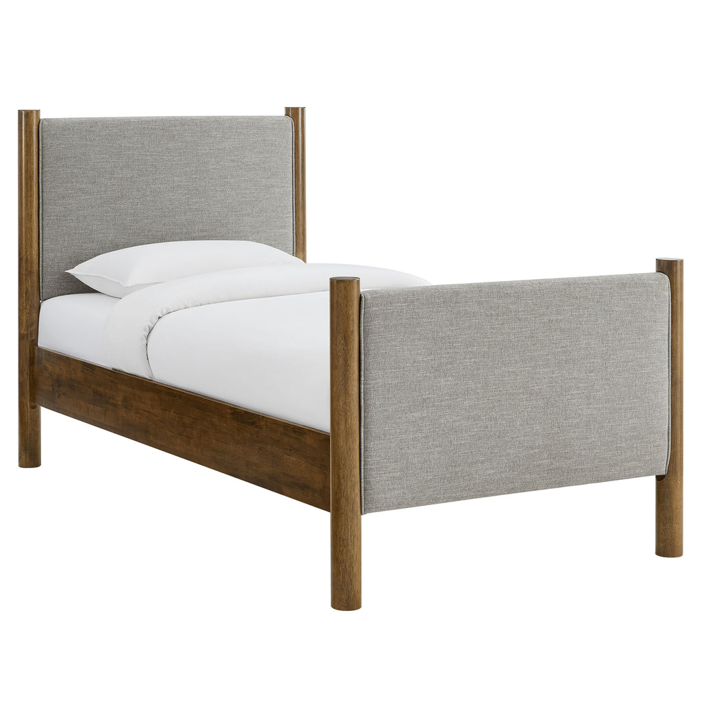 Maven Twin Size Fabric Upholstered Platform Bed - Wheat Walnut