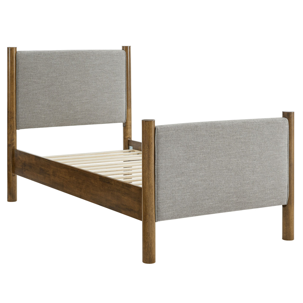 Maven Twin Size Fabric Upholstered Platform Bed - Wheat Walnut