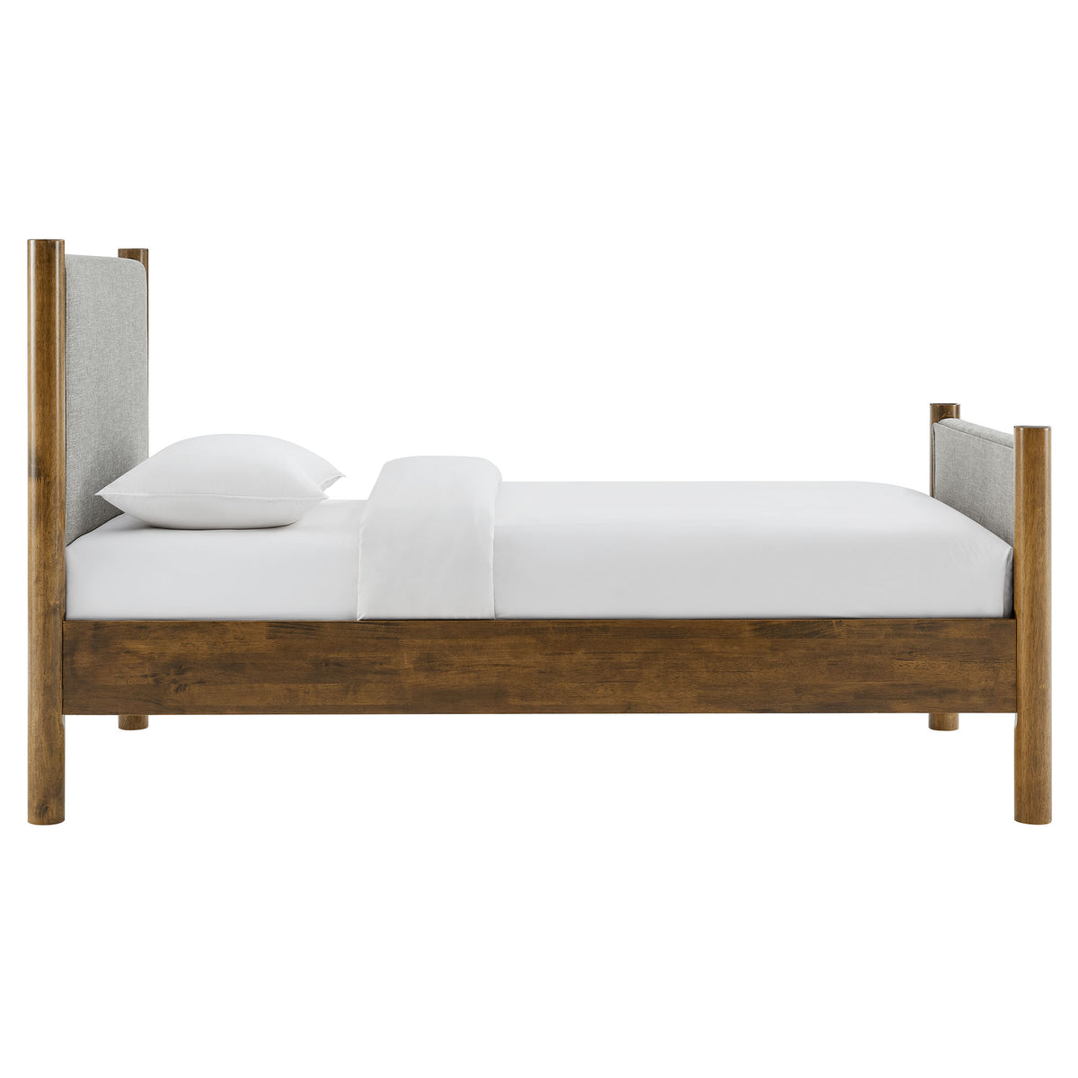 Maven Twin Size Fabric Upholstered Platform Bed - Wheat Walnut