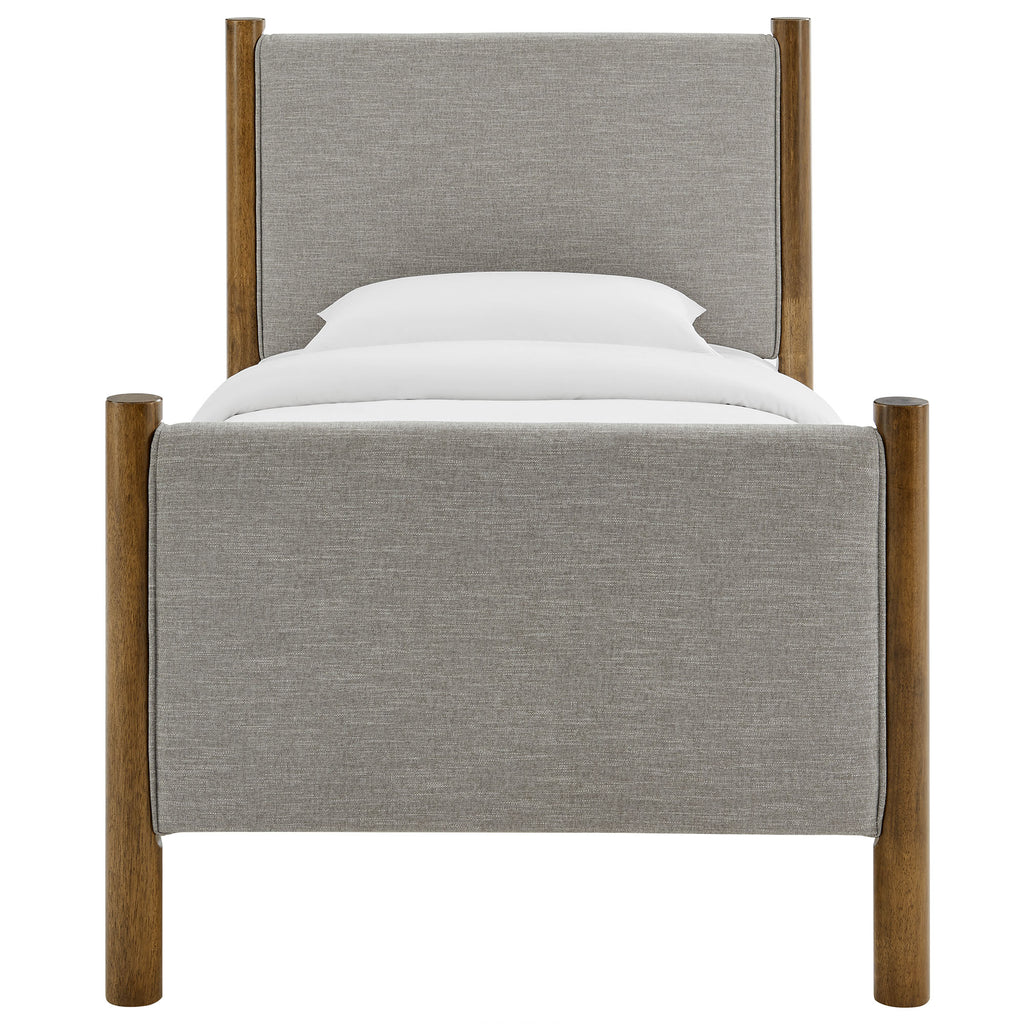 Maven Twin Size Fabric Upholstered Platform Bed - Wheat Walnut