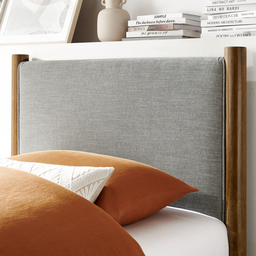 Maven Twin Size Fabric Upholstered Platform Bed - Wheat Walnut