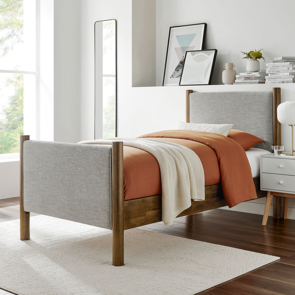 Maven Twin Size Fabric Upholstered Platform Bed - Wheat Walnut