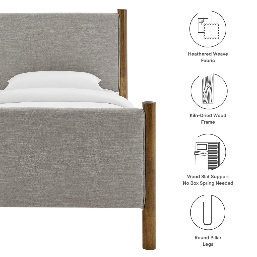 Maven Twin Size Fabric Upholstered Platform Bed - Wheat Walnut