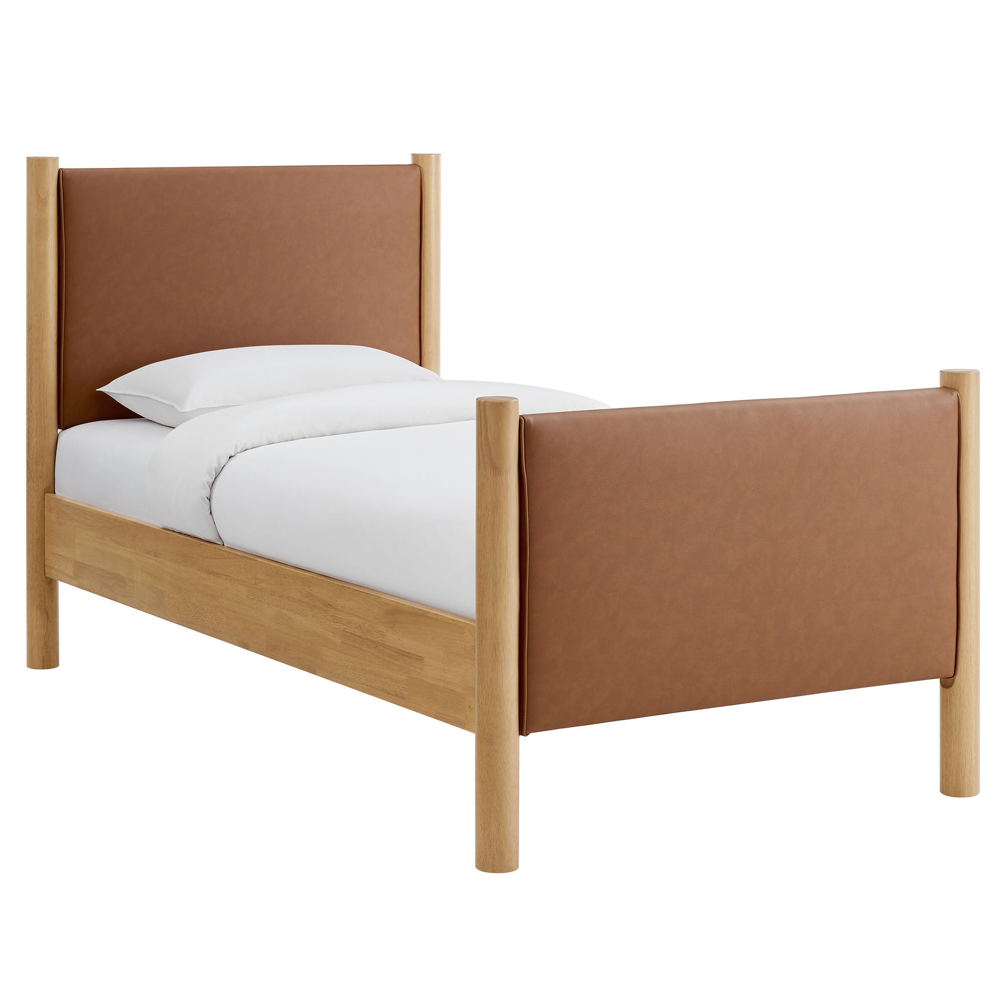 Maven Twin Size Vegan Leather Upholstered Platform Bed - Tan Oak