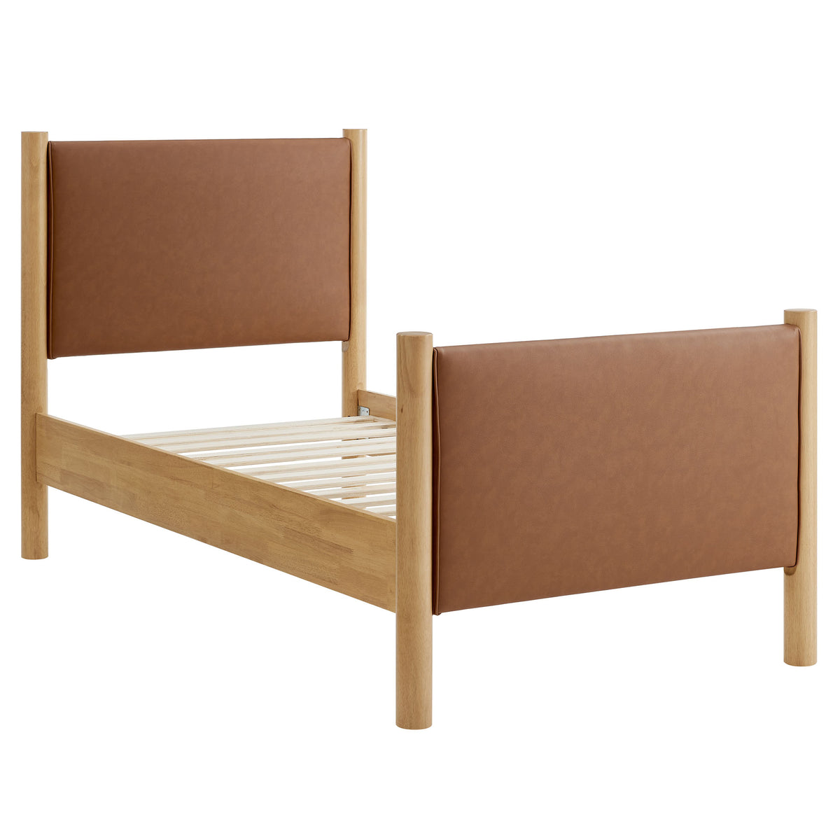 Maven Twin Size Vegan Leather Upholstered Platform Bed - Tan Oak