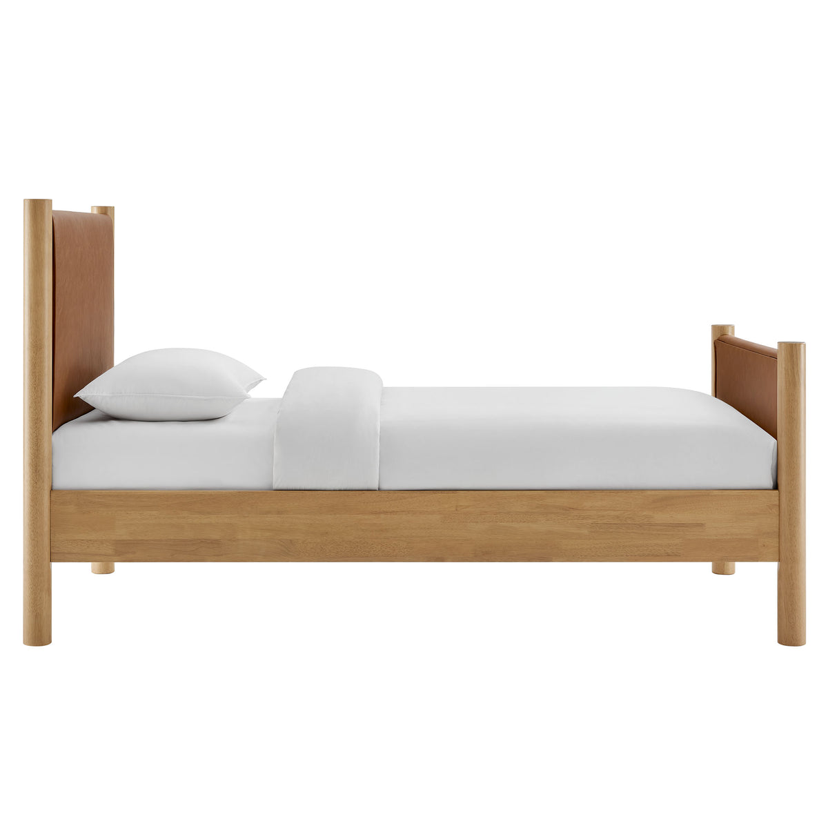Maven Twin Size Vegan Leather Upholstered Platform Bed - Tan Oak