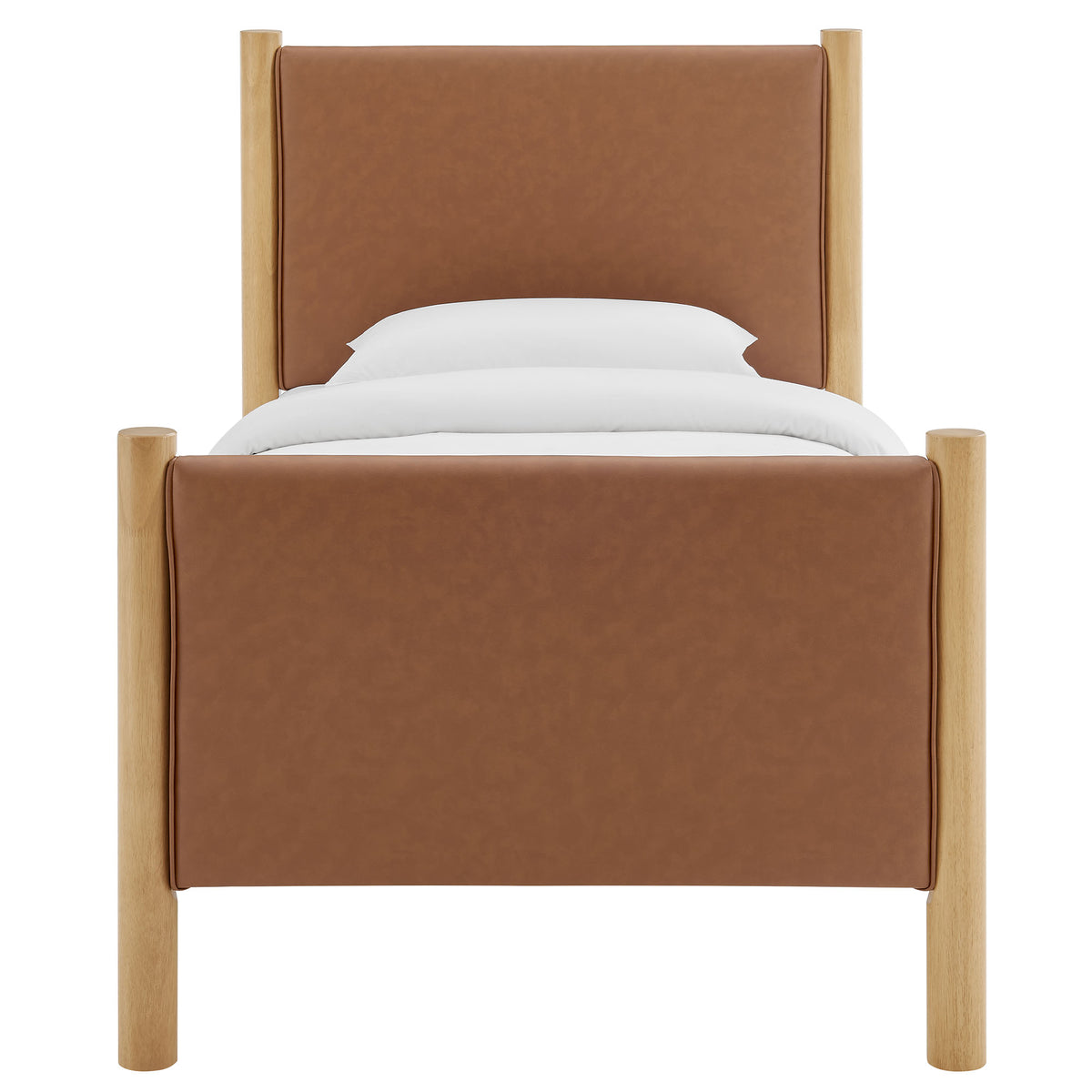 Maven Twin Size Vegan Leather Upholstered Platform Bed - Tan Oak