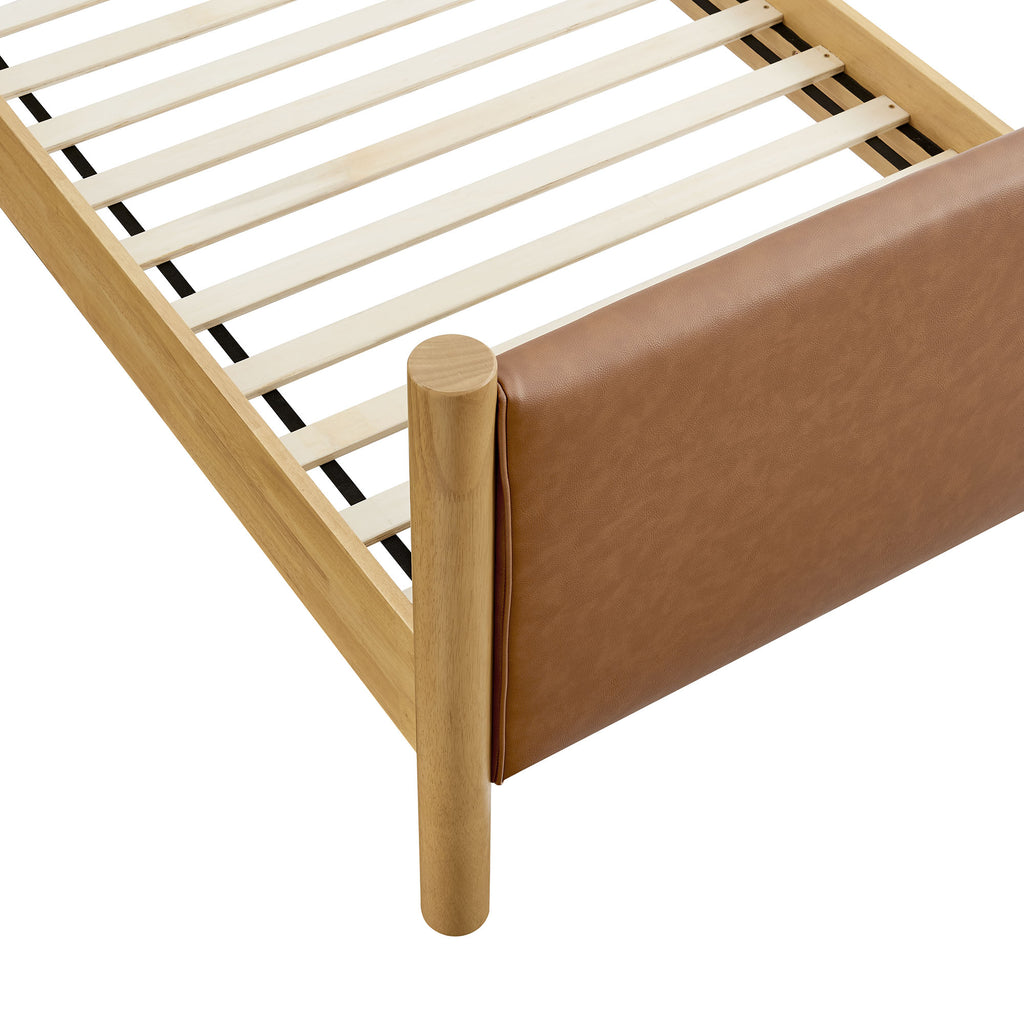 Maven Twin Size Vegan Leather Upholstered Platform Bed - Tan Oak
