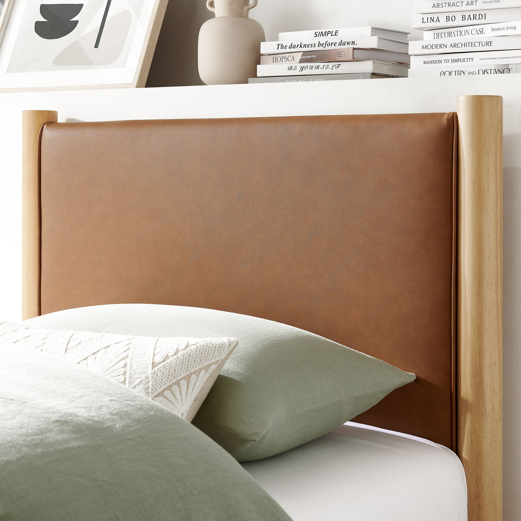 Maven Twin Size Vegan Leather Upholstered Platform Bed - Tan Oak