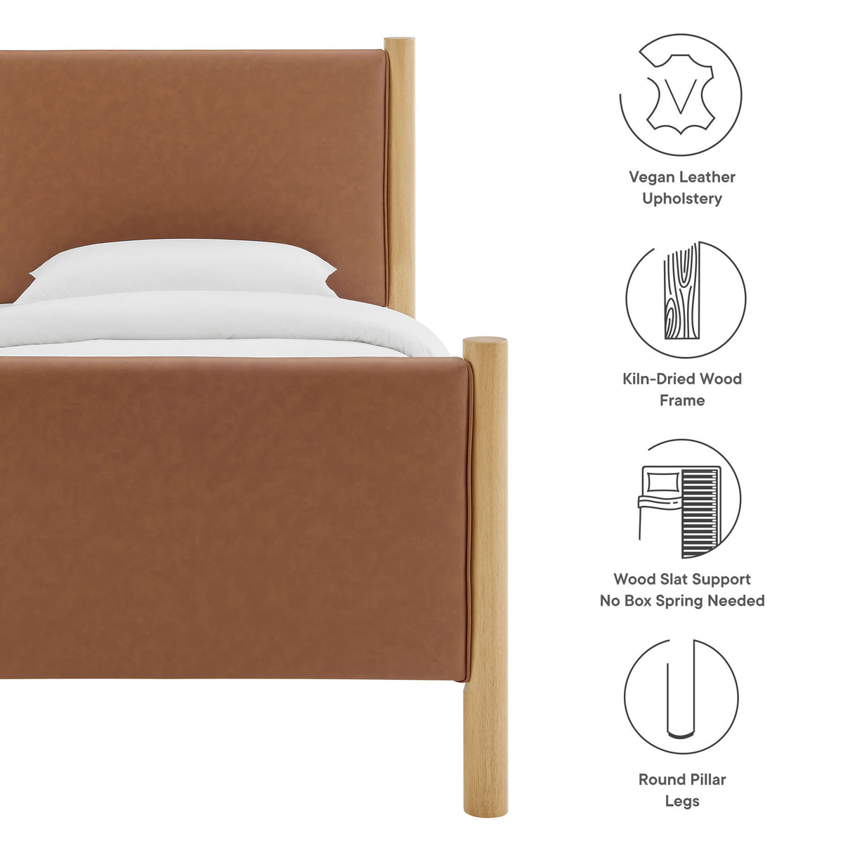 Maven Twin Size Vegan Leather Upholstered Platform Bed - Tan Oak