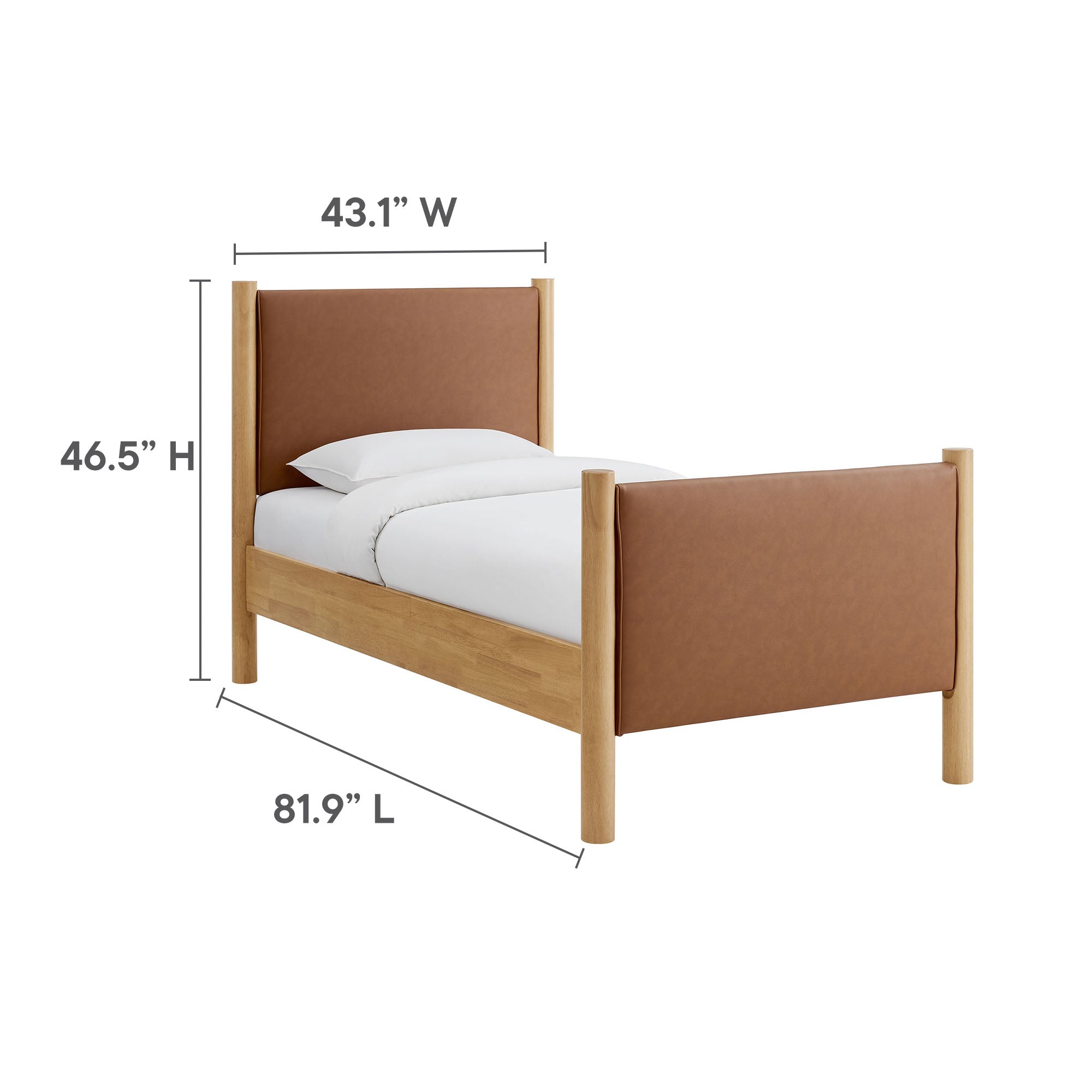 Maven Twin Size Vegan Leather Upholstered Platform Bed - Tan Oak