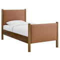 Maven Twin Size Vegan Leather Upholstered Platform Bed - Tan Walnut