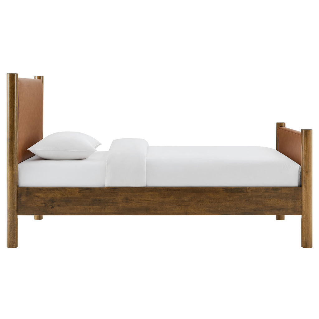 Maven Twin Size Vegan Leather Upholstered Platform Bed - Tan Walnut