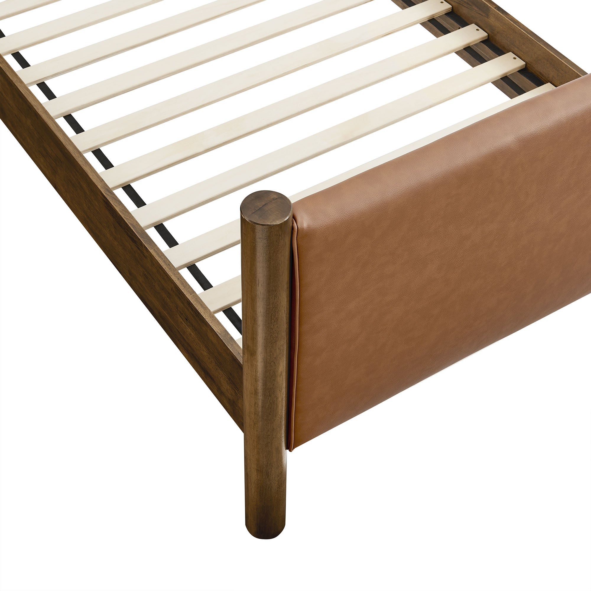 Maven Twin Size Vegan Leather Upholstered Platform Bed - Tan Walnut