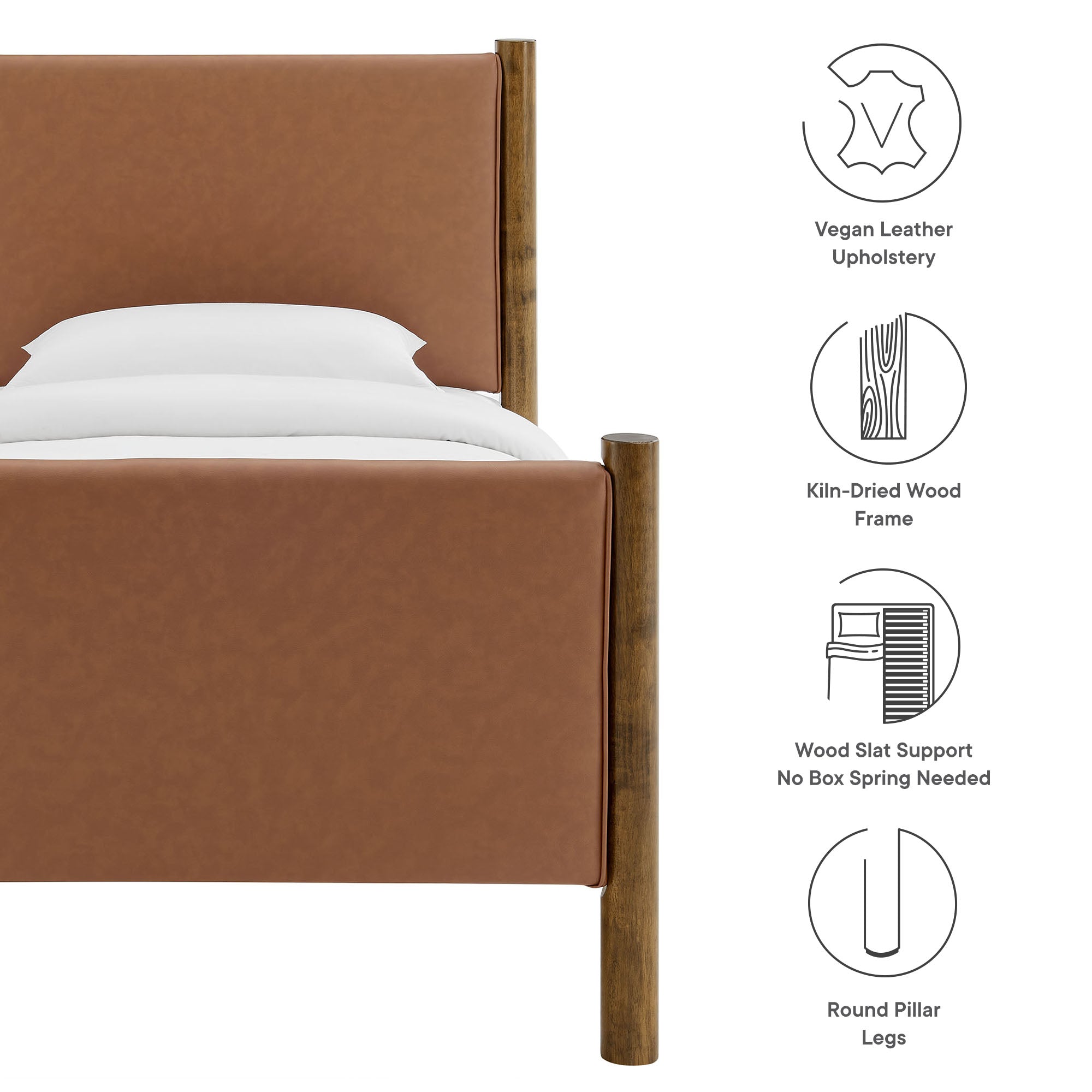 Maven Twin Size Vegan Leather Upholstered Platform Bed - Tan Walnut