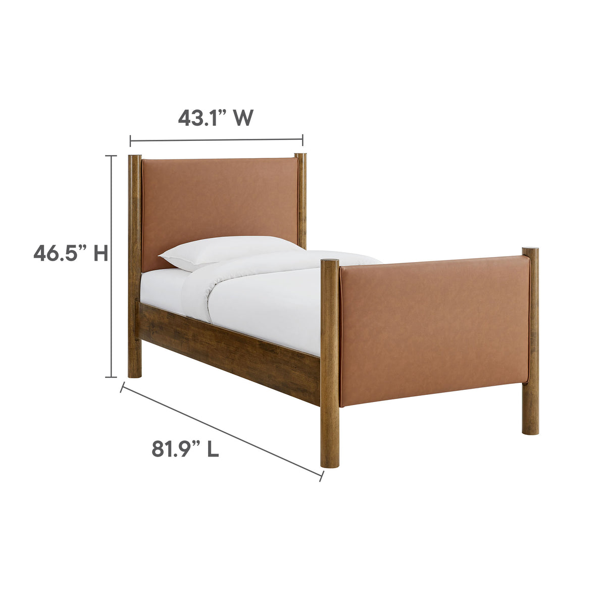 Maven Twin Size Vegan Leather Upholstered Platform Bed - Tan Walnut