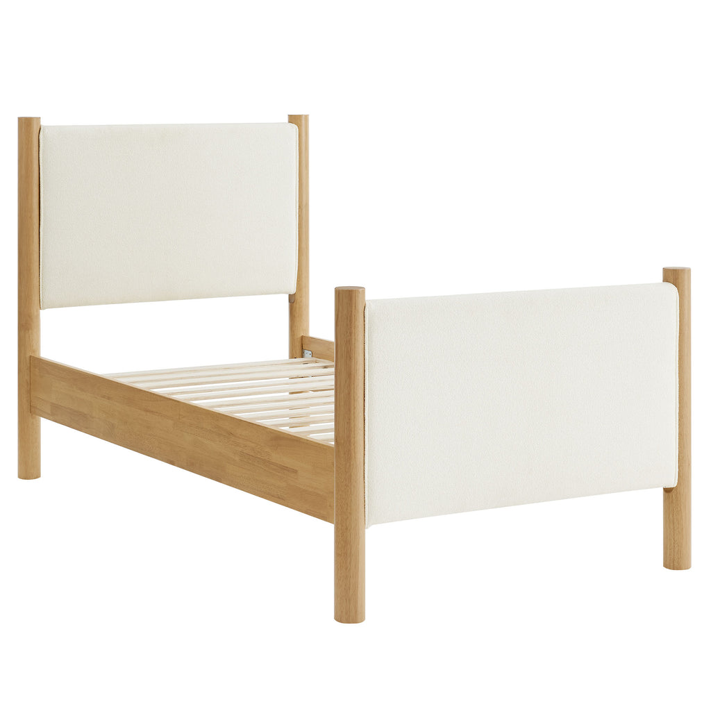 Maven Twin Size Boucle Upholstered Platform Bed - Feather Oak