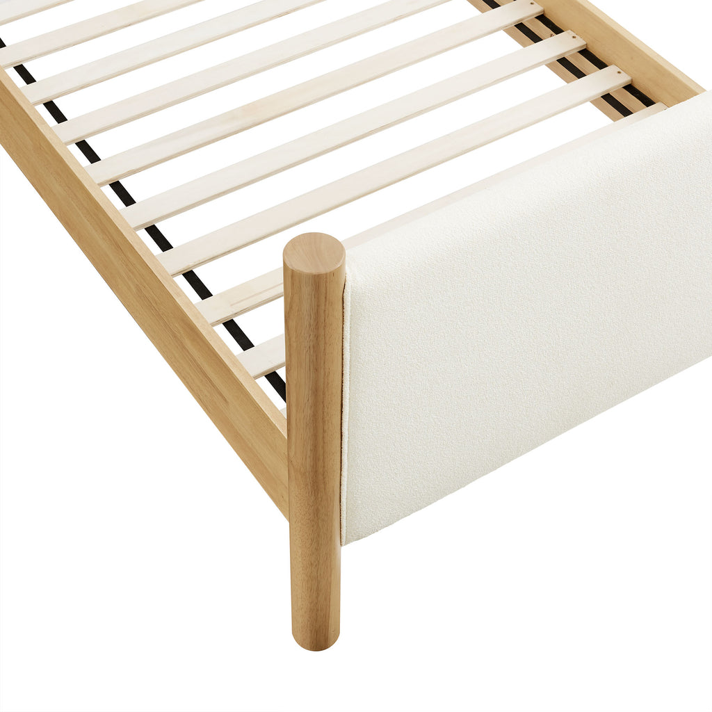 Maven Twin Size Boucle Upholstered Platform Bed - Feather Oak