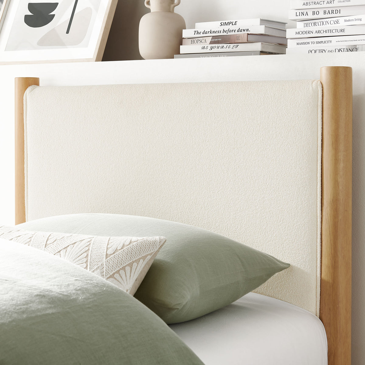 Maven Twin Size Boucle Upholstered Platform Bed - Feather Oak