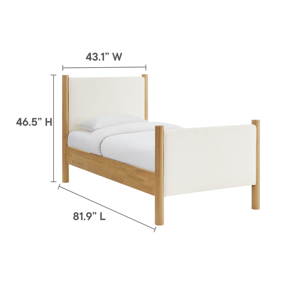 Maven Twin Size Boucle Upholstered Platform Bed - Feather Oak