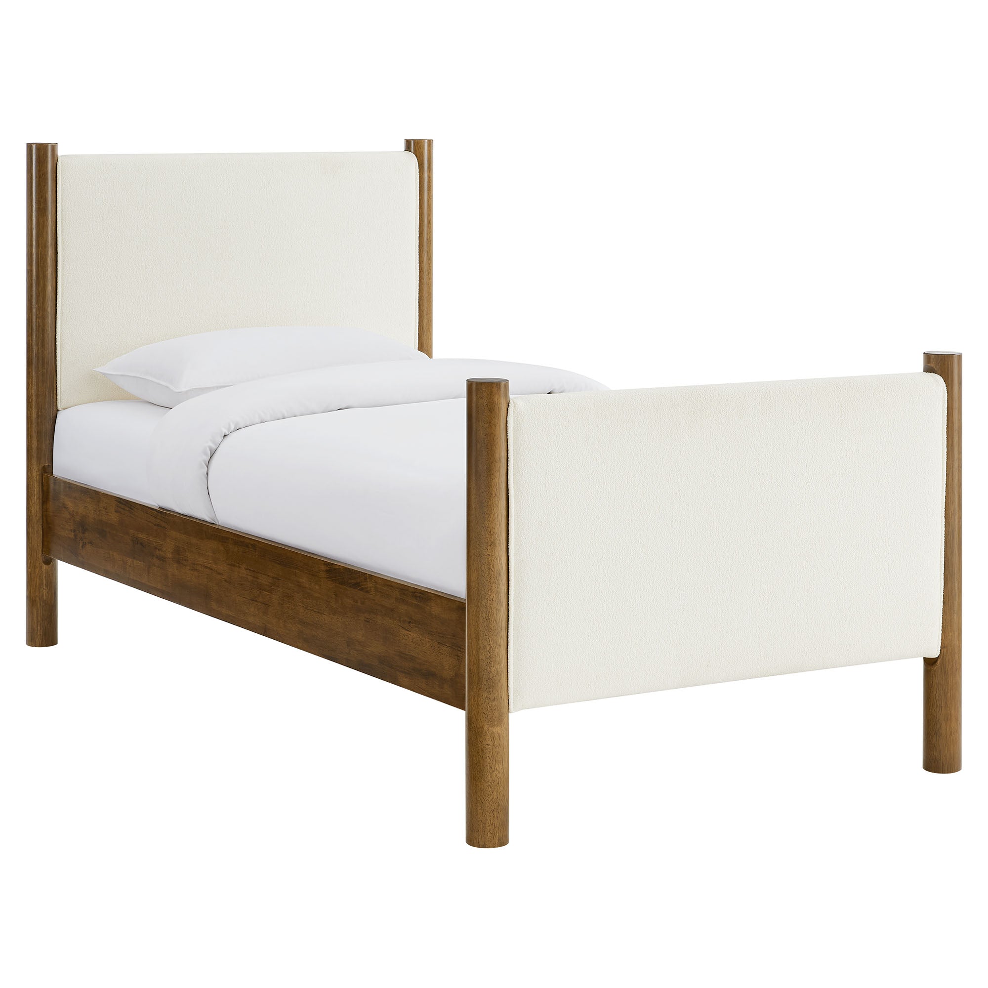 Maven Twin Size Boucle Upholstered Platform Bed - Feather Walnut