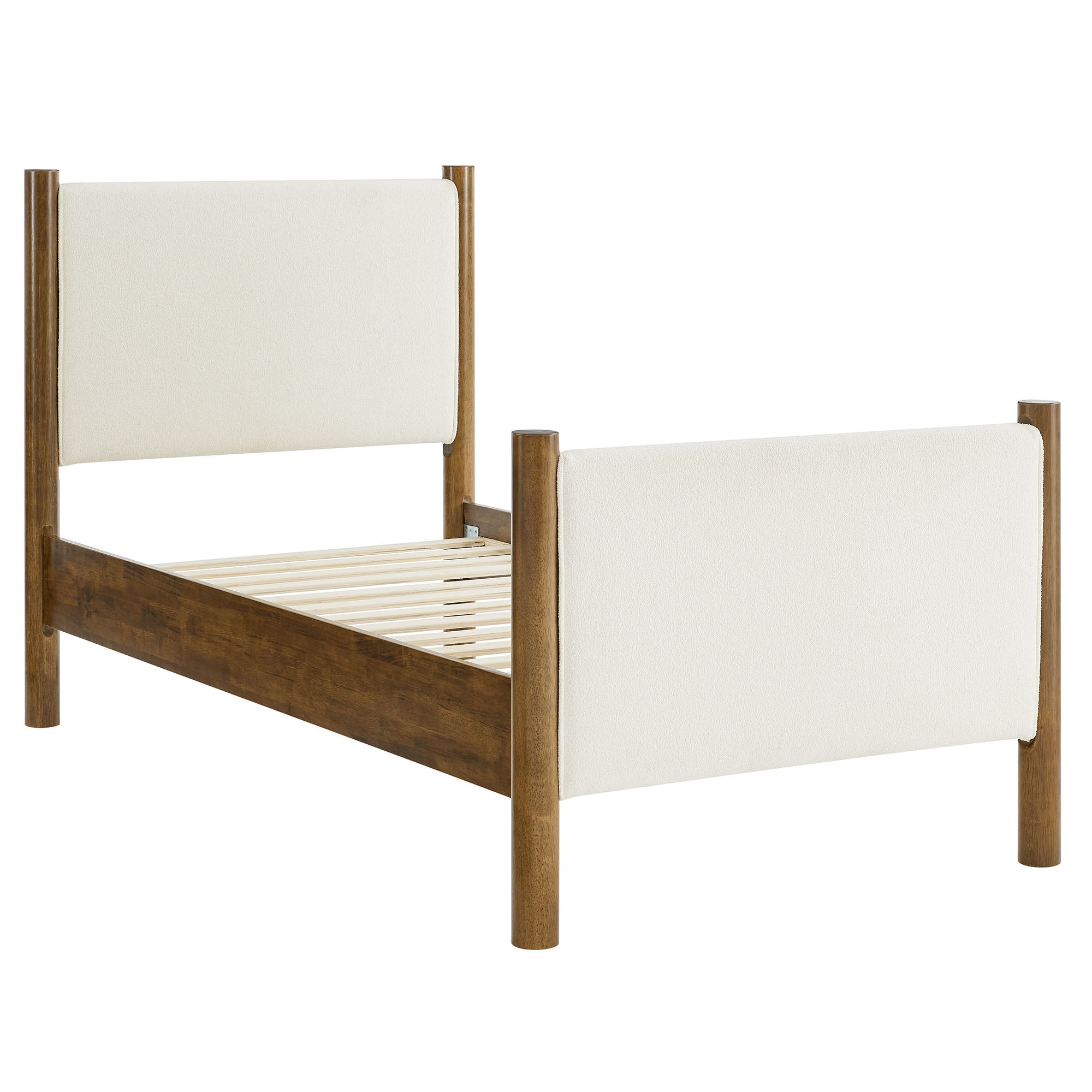Maven Twin Size Boucle Upholstered Platform Bed - Feather Walnut