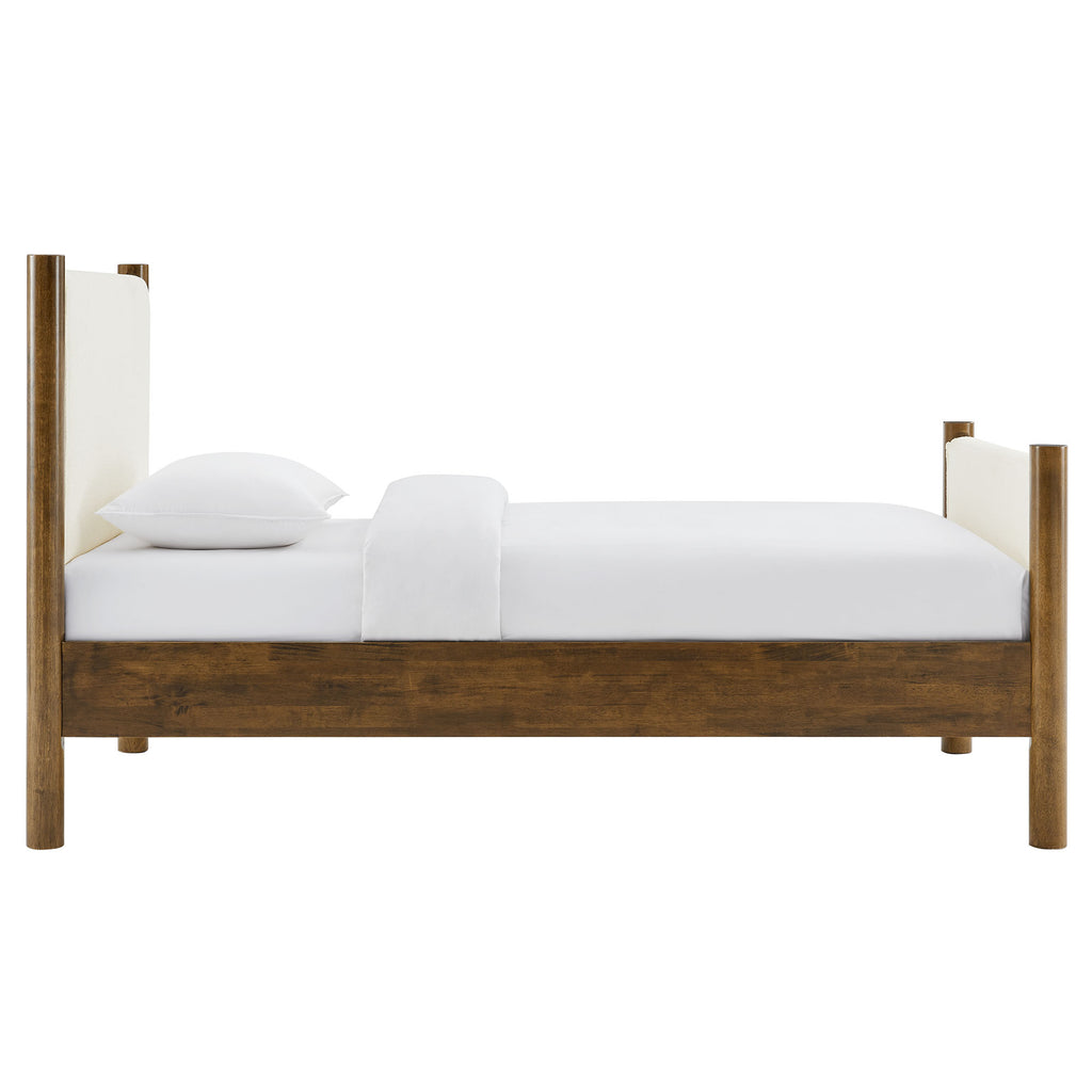 Maven Twin Size Boucle Upholstered Platform Bed - Feather Walnut