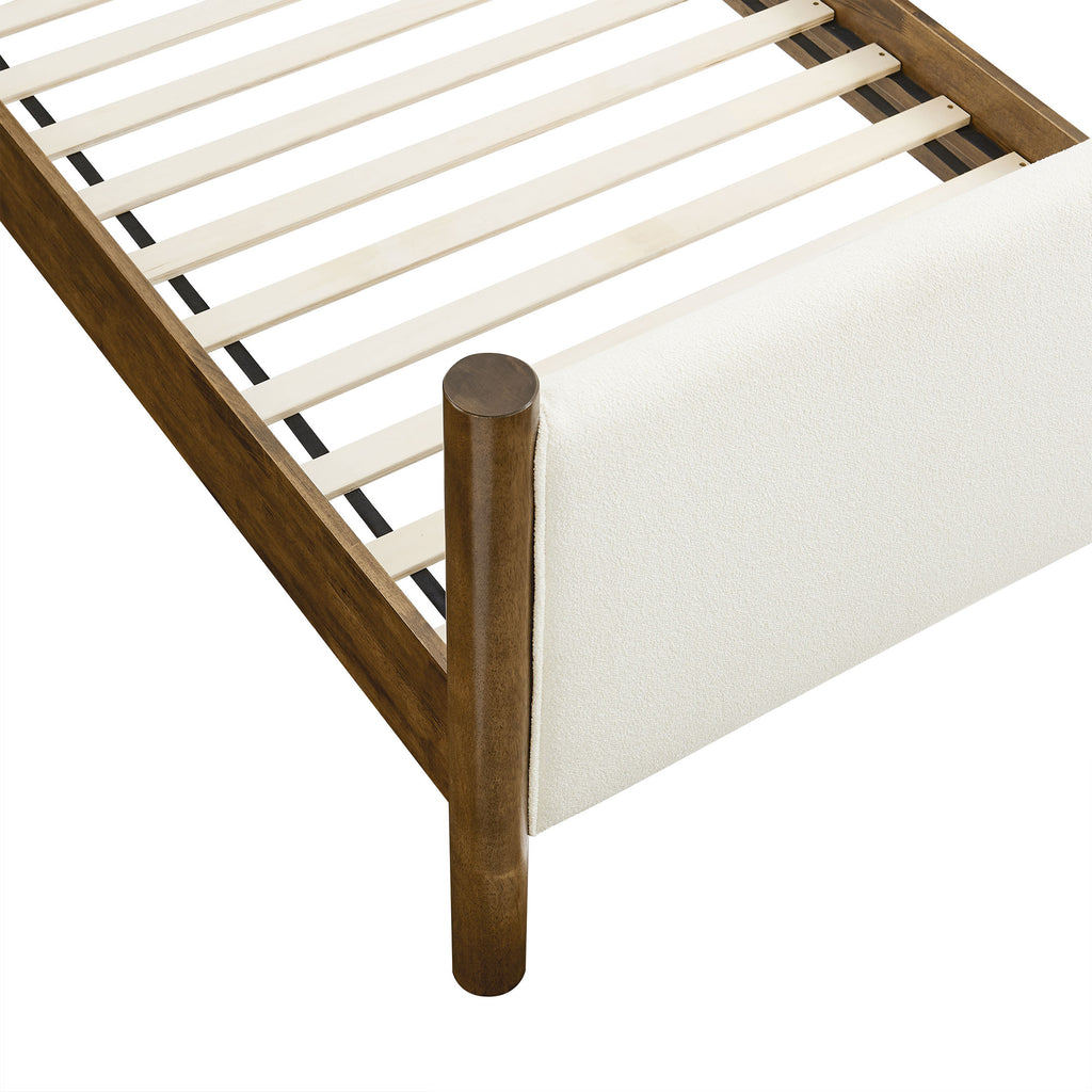 Maven Twin Size Boucle Upholstered Platform Bed - Feather Walnut