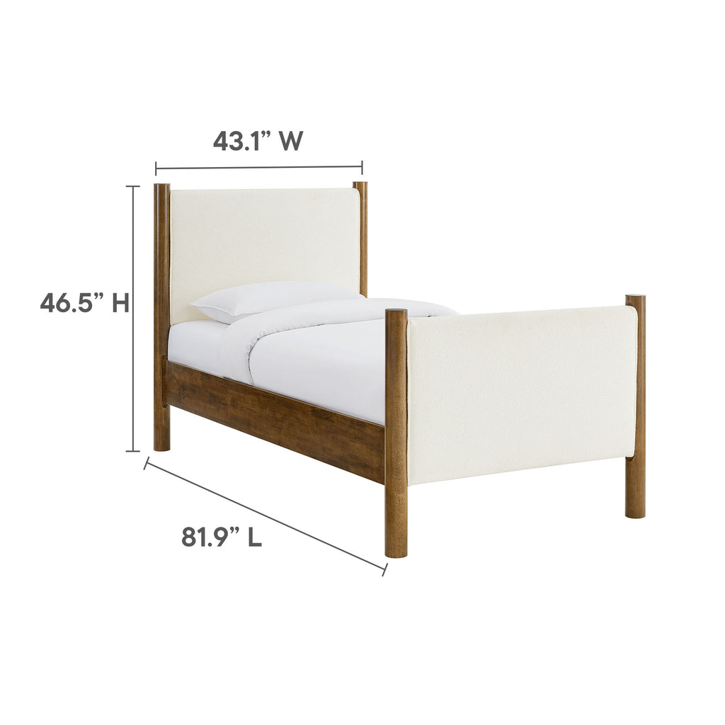Maven Twin Size Boucle Upholstered Platform Bed - Feather Walnut