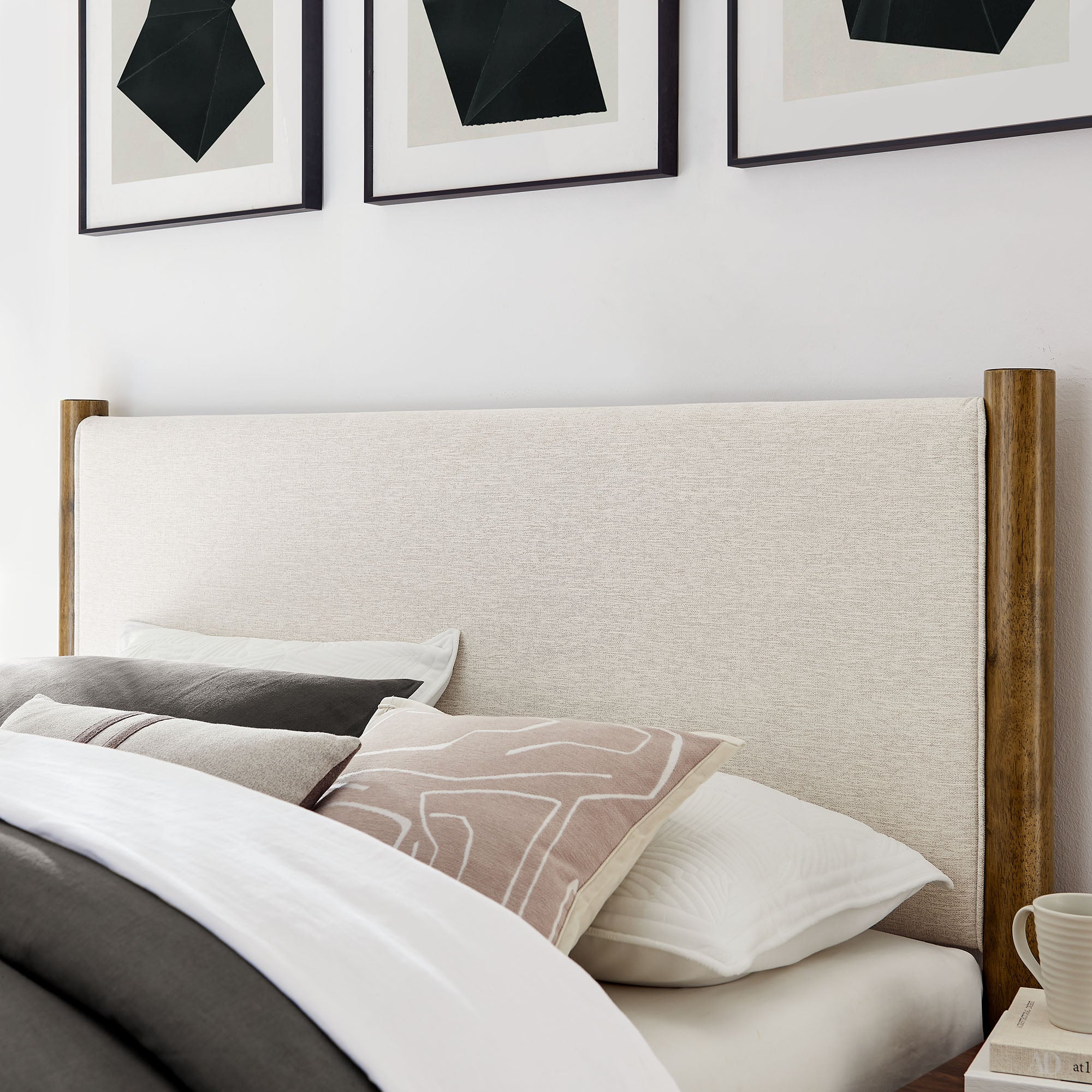 Maven Full Size Fabric Upholstered Platform Bed - Ivory Walnut