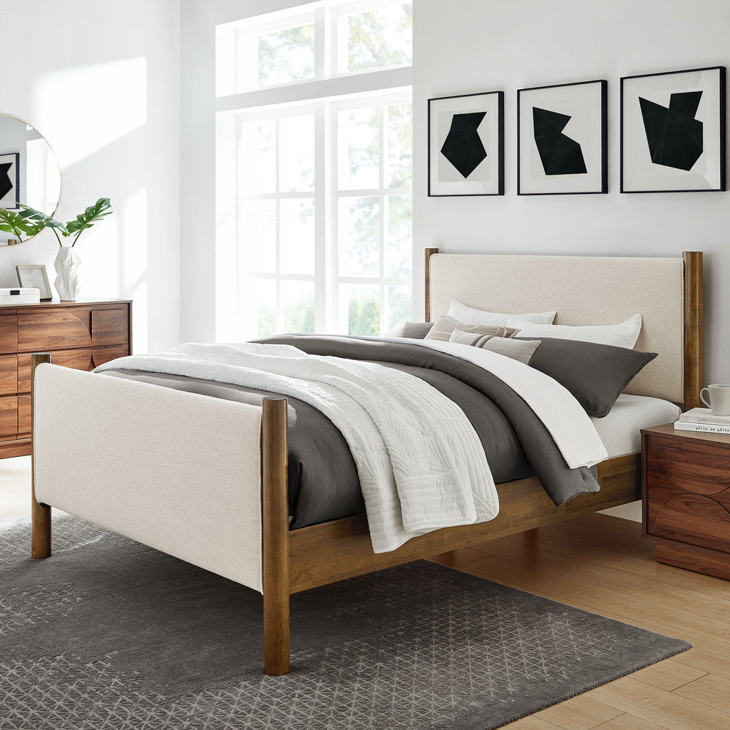 Maven Full Size Fabric Upholstered Platform Bed - Ivory Walnut