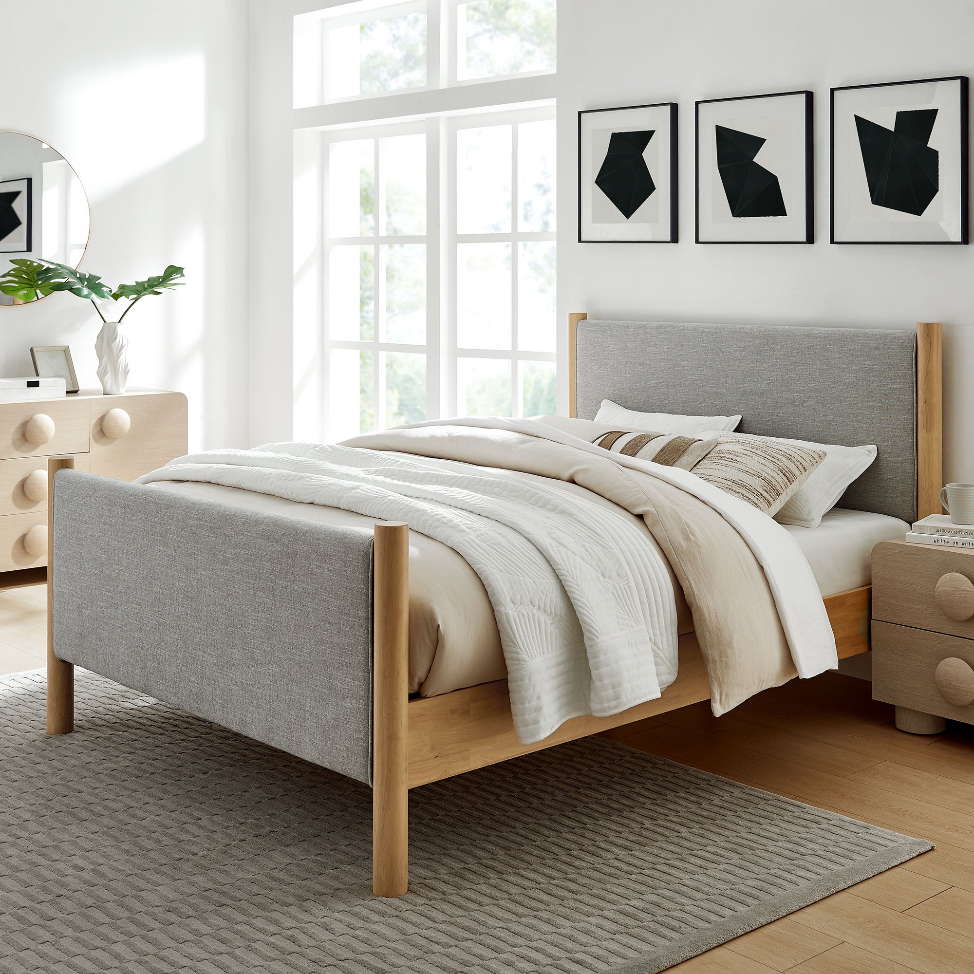 Maven Full Size Fabric Upholstered Platform Bed - Wheat Oak