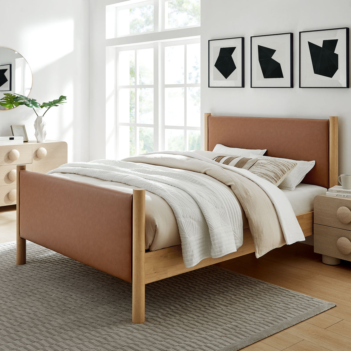 Maven Full Size Vegan Leather Upholstered Platform Bed - Tan Oak