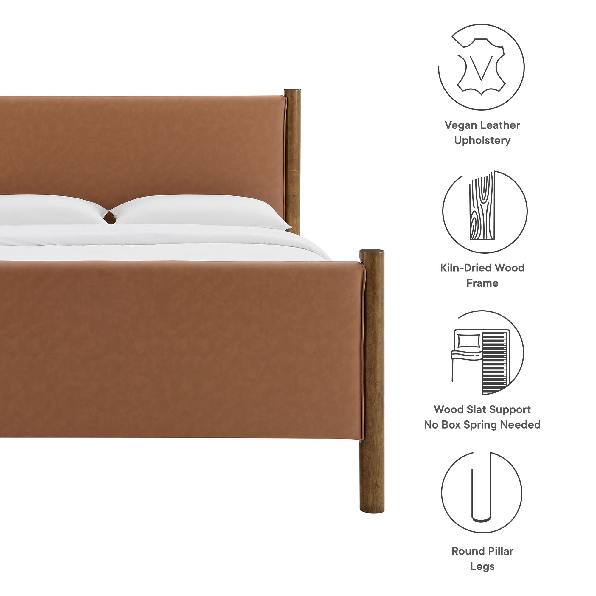 Maven Full Size Vegan Leather Upholstered Platform Bed - Tan Walnut