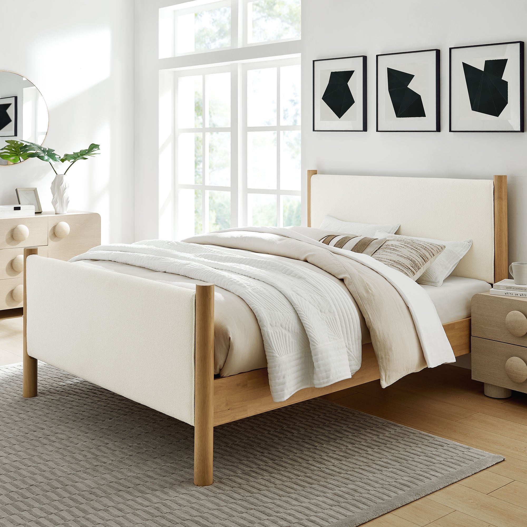 Maven Full Size Boucle Upholstered Platform Bed - Feather Oak