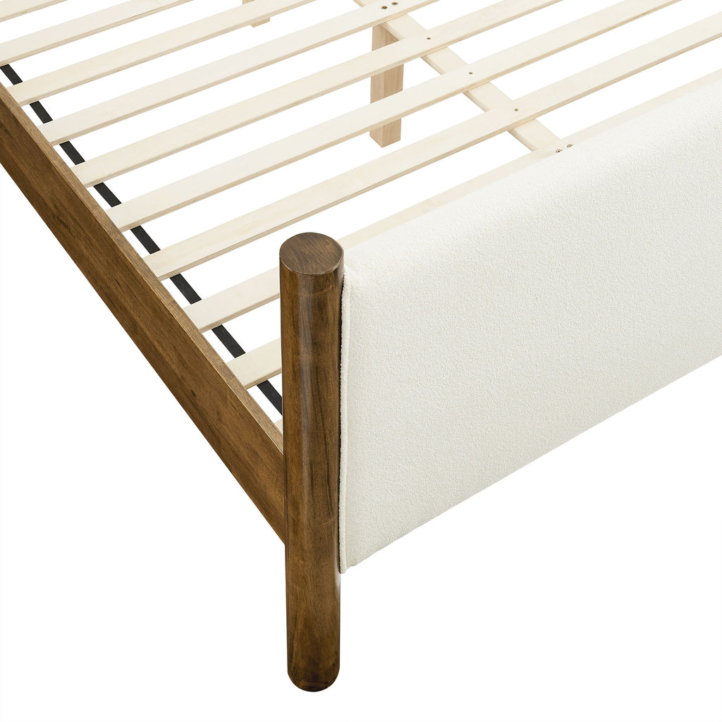 Maven Full Size Boucle Upholstered Platform Bed - Feather Walnut