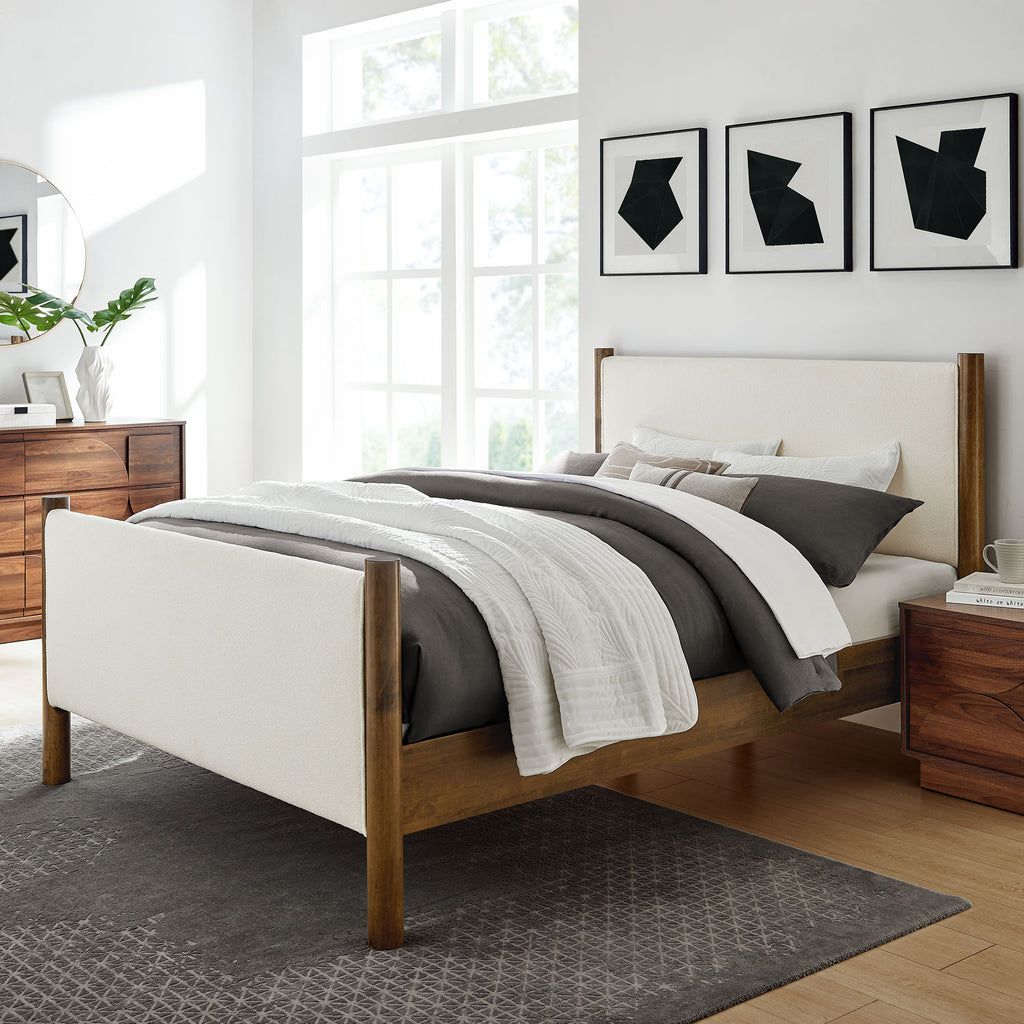 Maven Full Size Boucle Upholstered Platform Bed - Feather Walnut