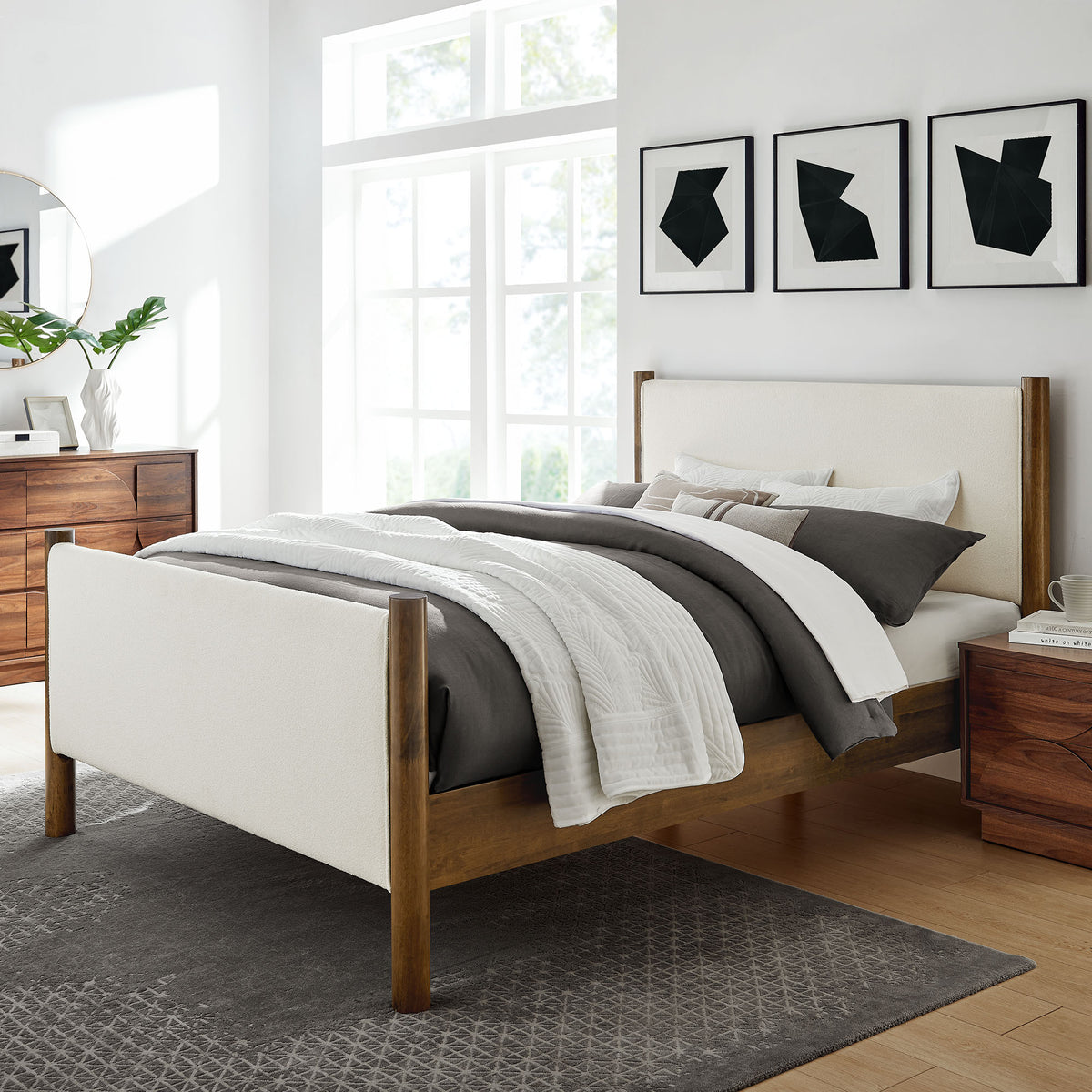 Maven Full Size Boucle Upholstered Platform Bed - Feather Walnut