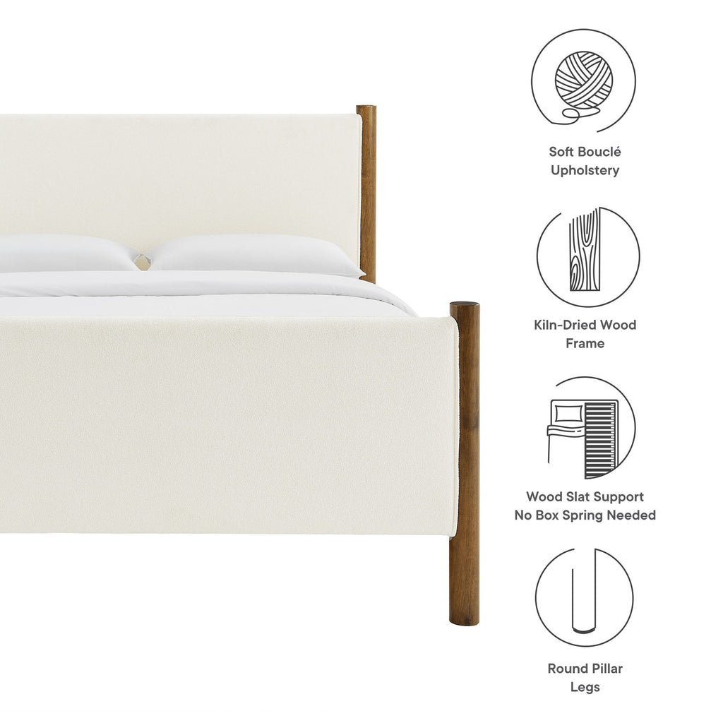 Maven Full Size Boucle Upholstered Platform Bed - Feather Walnut