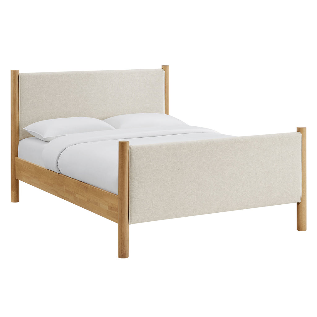 Maven Queen Size Fabric Upholstered Platform Bed - Ivory Oak