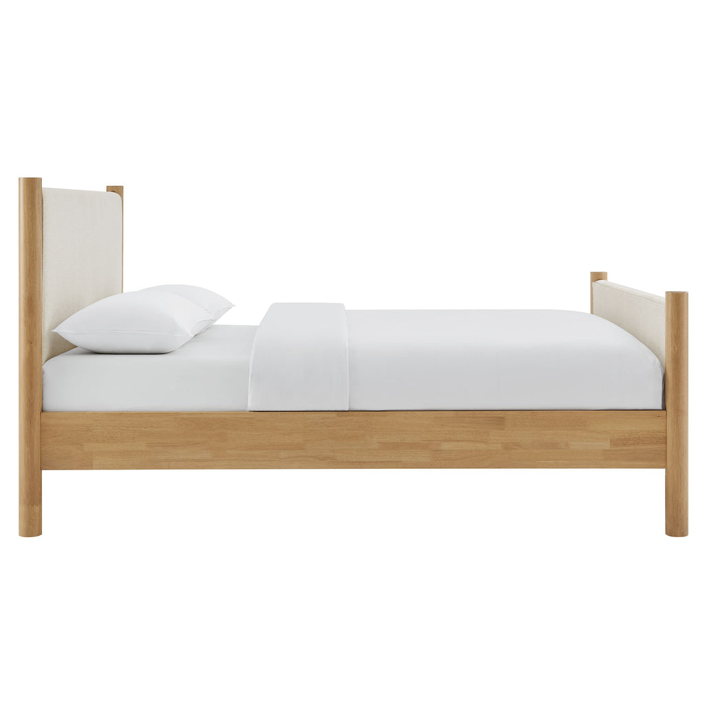Maven Queen Size Fabric Upholstered Platform Bed - Ivory Oak