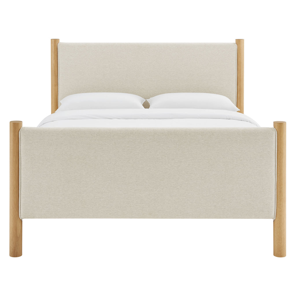 Maven Queen Size Fabric Upholstered Platform Bed - Ivory Oak