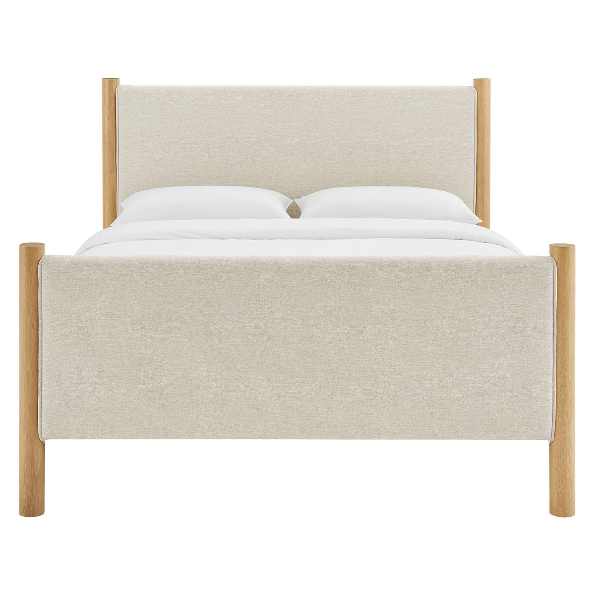 Maven Queen Size Fabric Upholstered Platform Bed - Ivory Oak