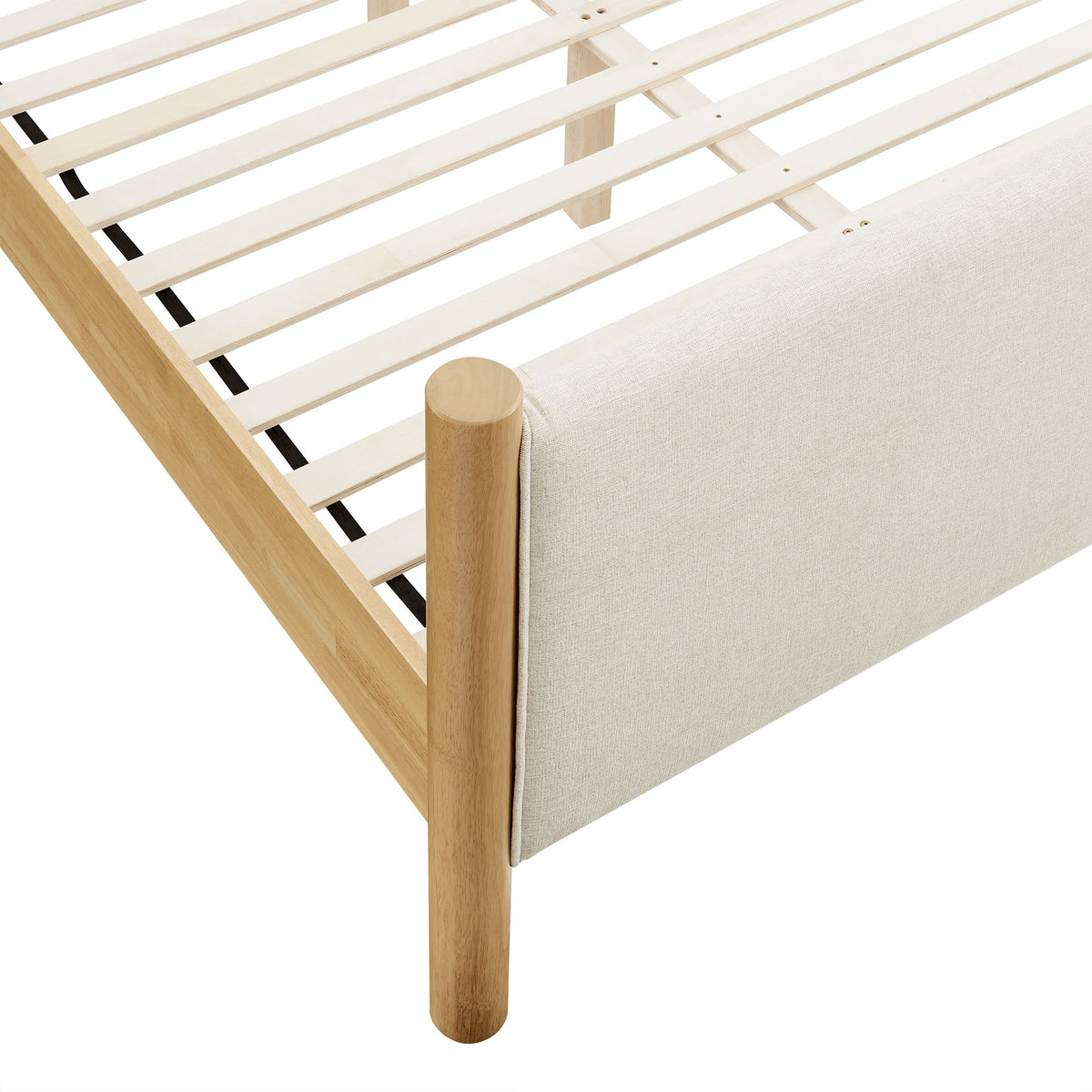 Maven Queen Size Fabric Upholstered Platform Bed - Ivory Oak