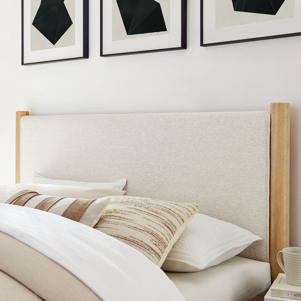 Maven Queen Size Fabric Upholstered Platform Bed - Ivory Oak
