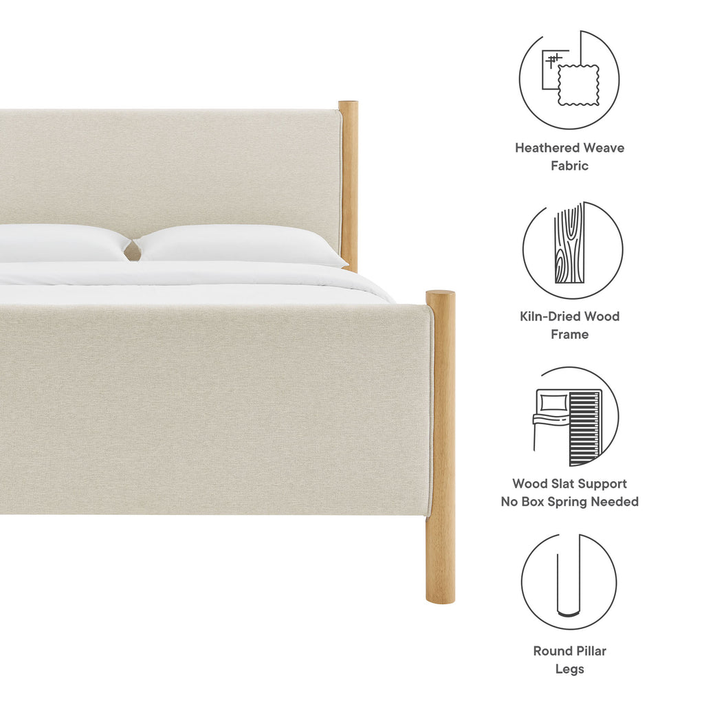 Maven Queen Size Fabric Upholstered Platform Bed - Ivory Oak