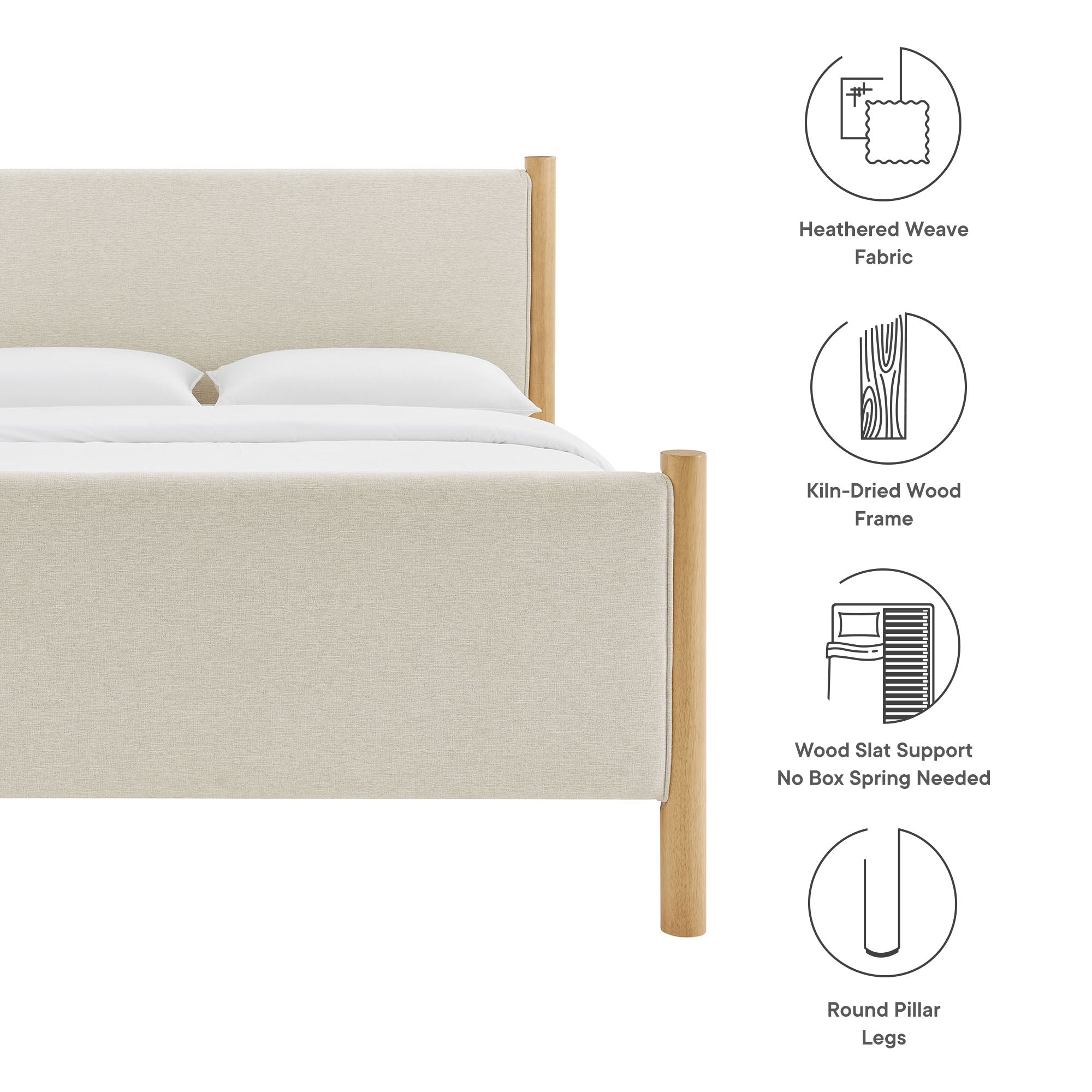 Maven Queen Size Fabric Upholstered Platform Bed - Ivory Oak